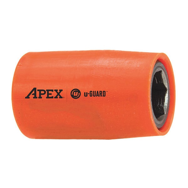 3/8 in Drive Socket with U-Guard Shallow Socket, Urethane Covered, Metric, Shallow, 8mm, 1-1/4