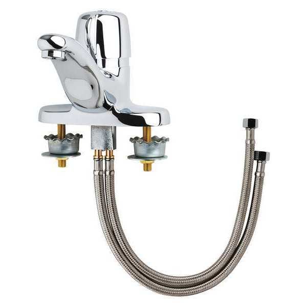 Metering 4" Mount, 3 Hole Low Arc Bathroom Faucet, Chrome plated