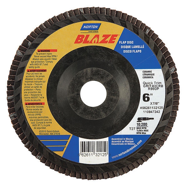 Flap Disc, Medium, 80 Grit, 6" dia.