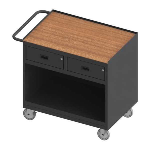 Mobile bench cabinet, tempered hard board top, work surface, 2 drawers