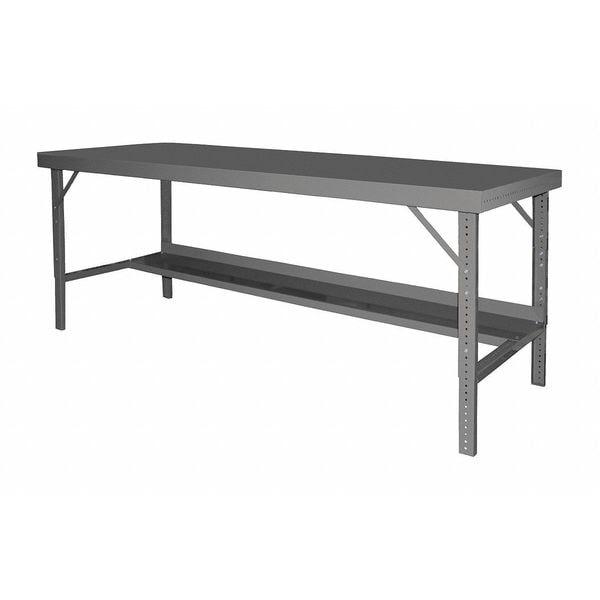 Folding leg workbench, adjustable height, steel top