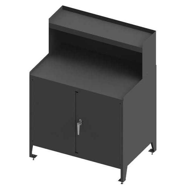 14 ga. Shop Desk, 47 3/8 in H, 36 1/8 in W, 24 1/4 in D, Stationary, Gray, 2 Shelves, 0 Drawers
