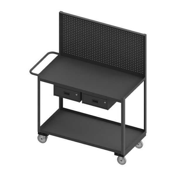Mobile Workstation, 2 shelf, 2 locking drawers, pegboard, 1200 lbs capacity