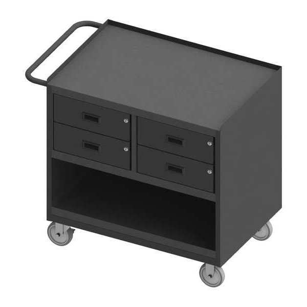 Mobile bench cabinet, steel top, work surface, no doors, 4 drawers
