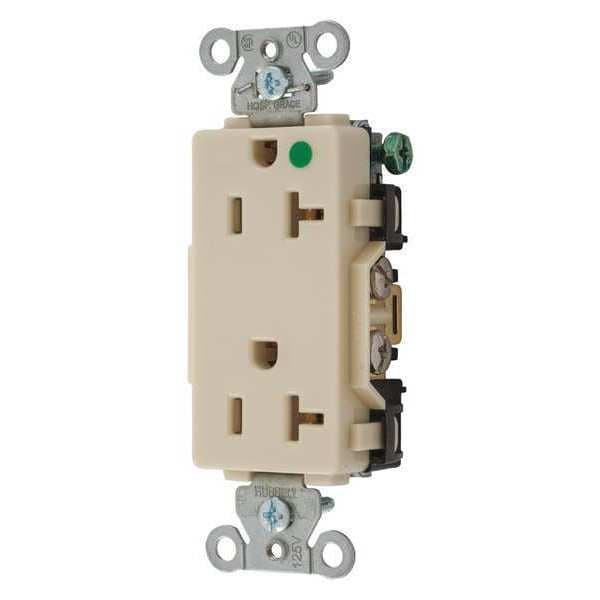 Straight Blade Receptacle, 5-20R, 20 A, 125V AC, 2 Pole, 3 Wire, Flush Mount, Grounded