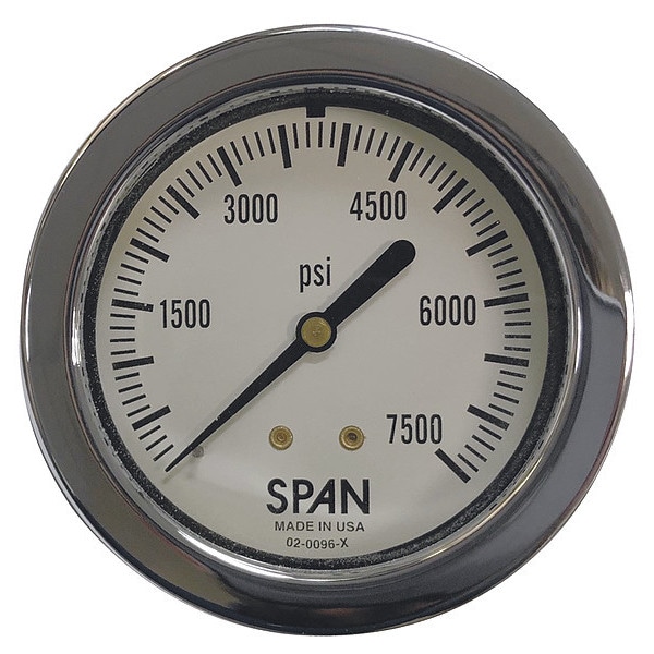 Panel-Mount Pressure Gauge, 0 to 10,000 psi, 2 1/2 in Dial, 1/4 in NPT, Center Back Location