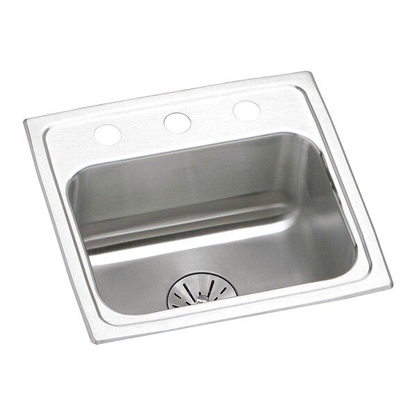 Lustertone SS, 1 Bowl T-Mnt Sink, Drain, Drop-In Mount, 3 Hole, 14" x 10", Lustrous Satin