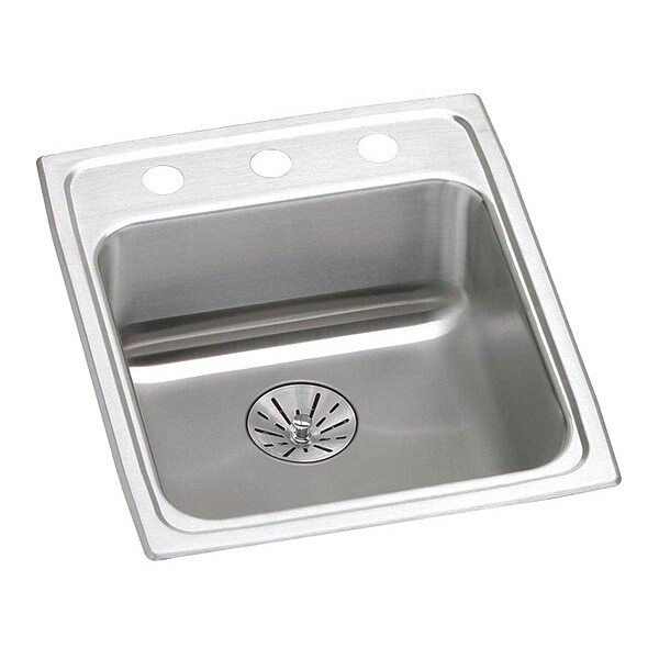 Lustertone SS, 1 Bowl T-Mnt Sink, Drain, Drop-In Mount, 3 Hole, 14" x 10", Lustrous Satin