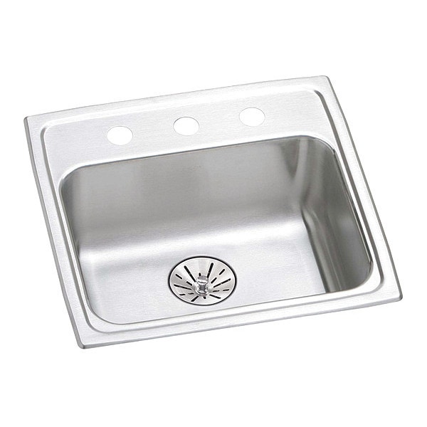 Lustertone SS, 1 Bowl Top Mnt Sink, Drain, Drop-In Mount, 1 Hole, 16" x 11.5", Lustrous Satin