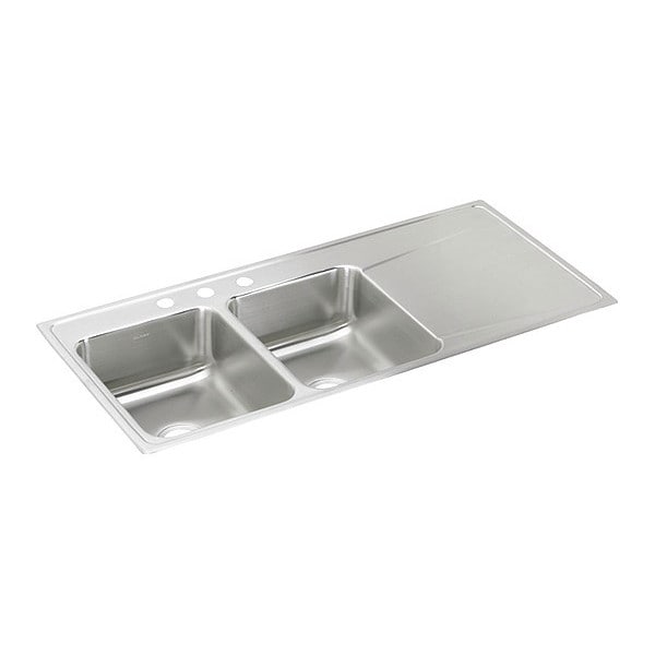 Lstrtn, SS, Equal 2 Bowl T-Mnt Sink, Drnbrd, Drop-In Mount, 0 Hole, Lustrous Satin