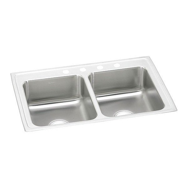 Sink, Drop-In Mount, 1 Hole, Left Bowl 19" x 16", Right Bowl 19" x 16", Lustrous Satin