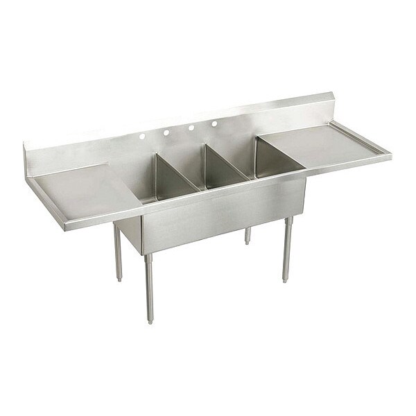 Strdblt, SS, Floor Mnt, 3 Compt Sink, Drnbrd, Floor Mount, 3 Hole, Buffed Satin