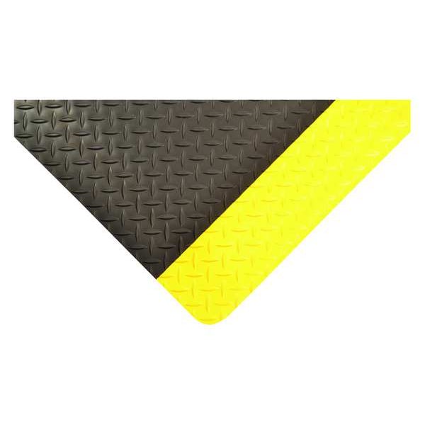 Antifatigue Mat, 18 ft. L x 2 ft. W, 1" Thickness, Vinyl, Diamond Plate, Black/Yellow