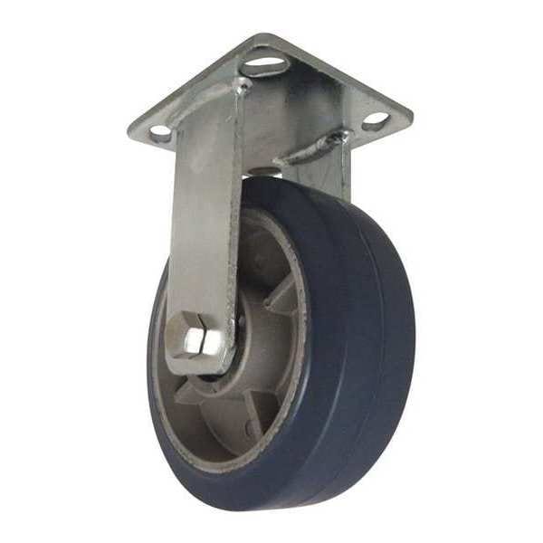 Plate Caster, Rigid, Rubber, 5", 600 lb.