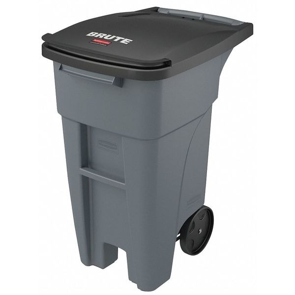 BRUTE 32 gal Rectangular Rolling Plastic Can, Gray, None, Plastic, 20 5/8 in
