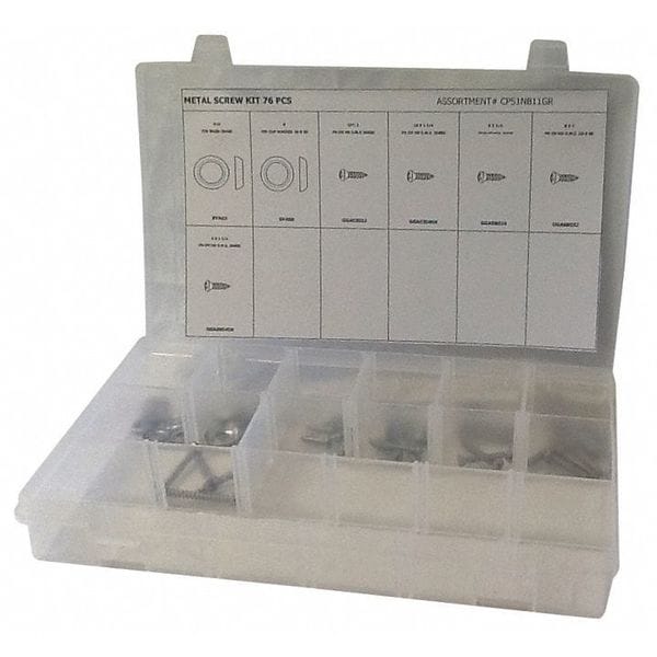 Screw Assortment Tapping Screw and Washer Assortment, Steel, Plain Finish, 76 PCS