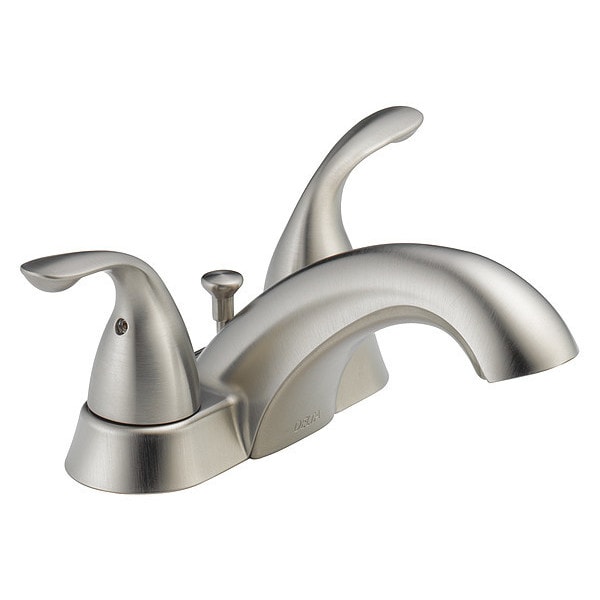 Dual Handle Centerset Lavatory Faucet, 4" Mount, Stainless 2 or 3-hole 4" installation Hole