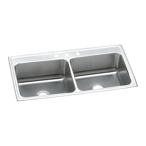 Sink, Drop-In Mount, 3 Hole, Left Bowl 19" x 16", Right Bowl 19" x 16", Lustrous Satin