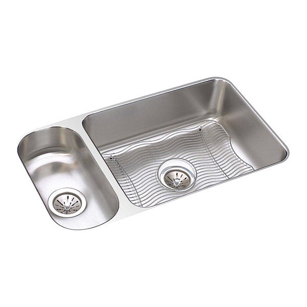 Sink, Undermount Mount, 0 Hole, Left Bowl 7.5" x 15.75", Right Bowl 21" x 15.75", Lustrous Satin