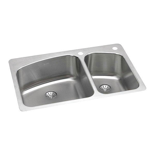 Sink, SS, 33x22x9", 60/40, Dual, P-Drain