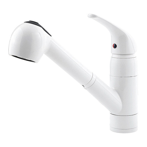 Kitchen Faucet, Pull-Out, White, 7-7/8" Mount, 1 or 3 Hole Residential