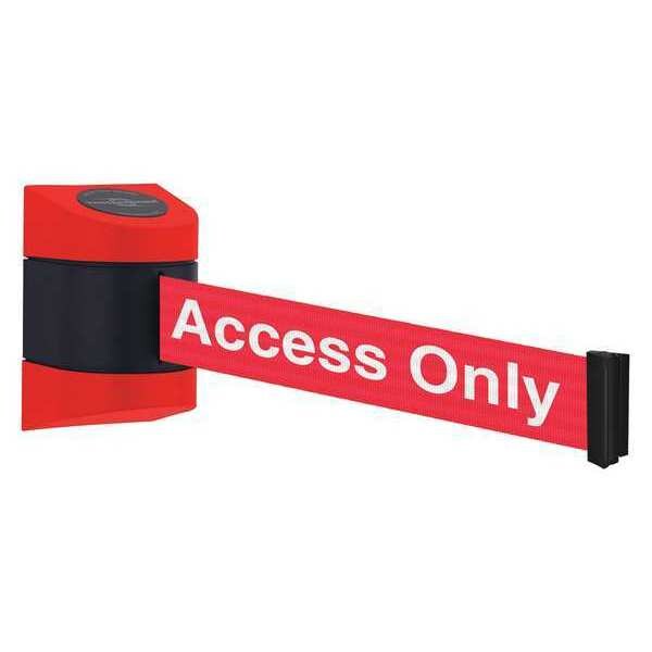 Barrier Post with Belt, Red, 15 ft Length, 5-1/2" Post Height, Authorized Access Only, Unfinished