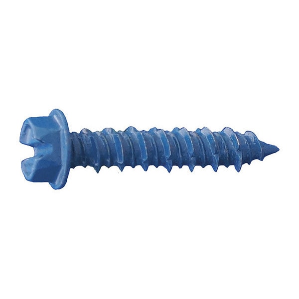 Dagger-Con Concrete Screw, 1/4" Dia., Hex, 1 1/4 in L, DAGGER-GUARD BLUE, 2500 PK
