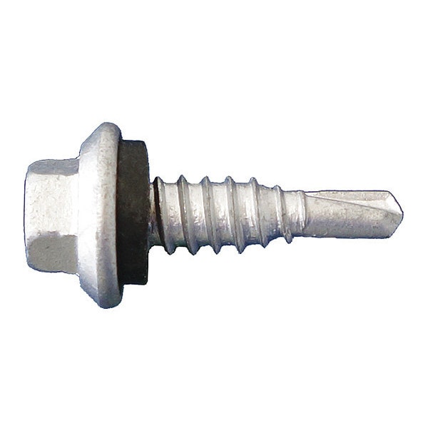 Self-Drilling Screw, #14 x 7/8 in, Dagger Guard Steel Flange Hex Head External Hex Drive, 2500 PK