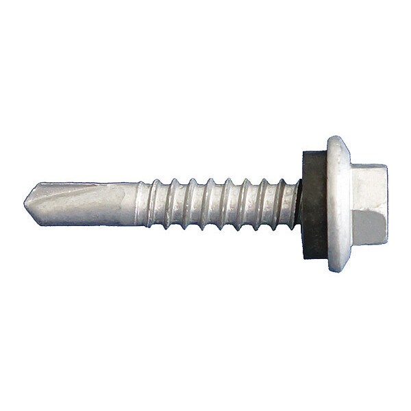 Self-Drilling Screw, #12 x 1-1/4 in, Dagger Guard Steel Flange Hex Head External Hex Drive, 2500 PK