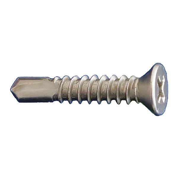 Self-Drilling Screw, #10 x 3/4 in, 410 Stainless Steel Flat Head Phillips Drive, 7500 PK