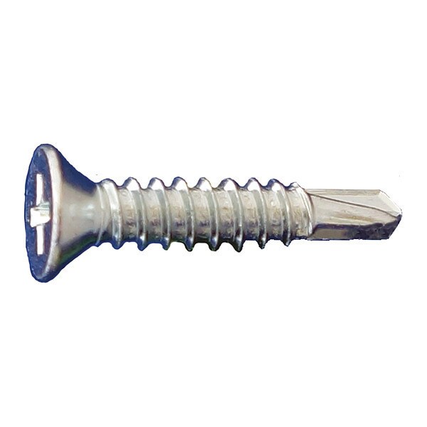 Self-Drilling Screw, #10 x 1 in, Zinc Plated Steel Flat Head Phillips Drive, 5000 PK