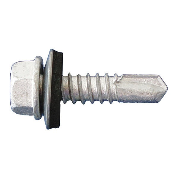 Self-Drilling Screw, #10 x 1-1/4 in, Dagger Guard Steel Flange Hex Head External Hex Drive, 3500 PK
