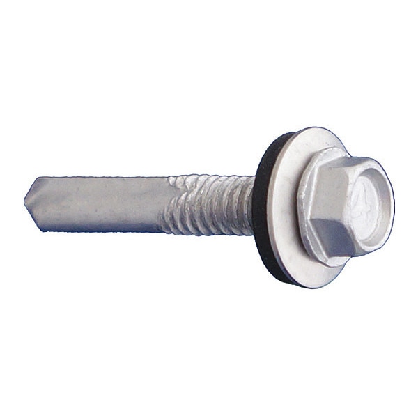 Self-Drilling Screw, #12-24 x 1-1/2 in, Dagger Guard 410 Stainless Steel Flange Hex Head 2000 PK