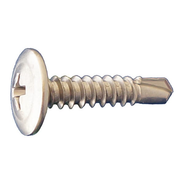 Self-Drilling Screw, #8 x 1/2 in, Plain 410 Stainless Steel Truss Head Phillips Drive, 10000 PK