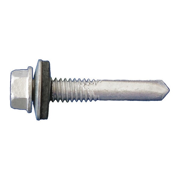Self-Drilling Screw, 1/4"-20 x 3 in, Dagger Guard Steel Flange Hex Head External Hex Drive, 1000 PK