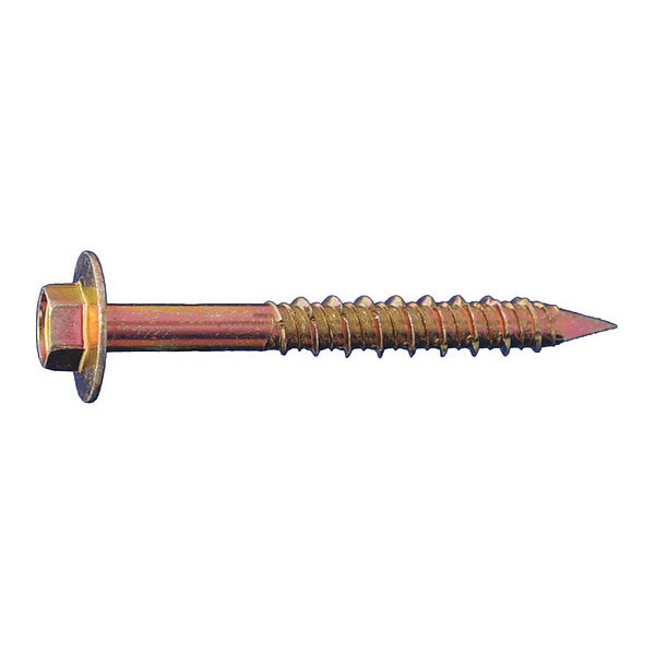 Dagger-Con Concrete Screw, 1/4" Dia., Hex, 1 3/4" L, Yellow Zinc, 2000 PK