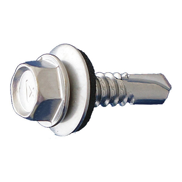 Self-Drilling Screw, #10 x 1-1/2 in, Dagger Guard 410 Stainless Steel Flange Hex Head 3000 PK