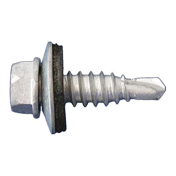 Self-Drilling Screw, 1/4" x 7/8 in, Dagger Guard Steel Flange Hex Head External Hex Drive, 2500 PK