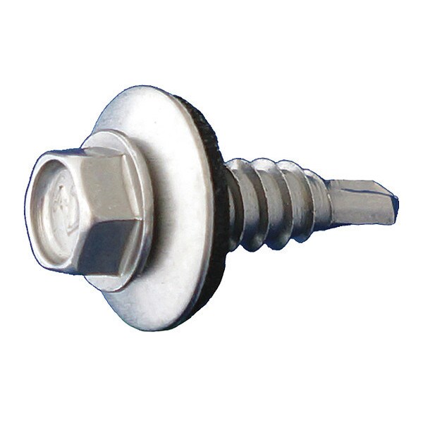 Self-Drilling Screw, 1/4" x 7/8 in, Dagger Guard 410 Stainless Steel Flange Hex Head 2500 PK