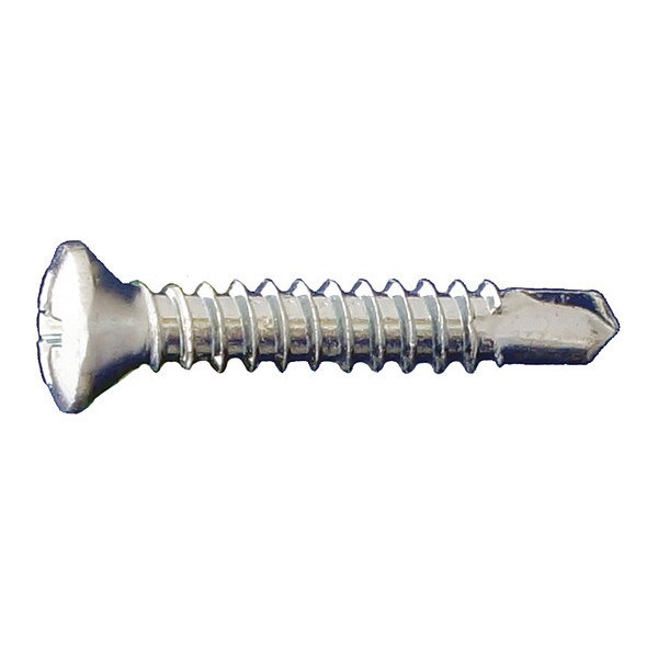 Self-Drilling Screw, #10 x 1 in, Zinc Plated Steel Oval Head Phillips Drive, 5000 PK