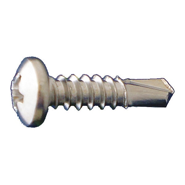 Self-Drilling Screw, #1 x 3/4 in, Plain 410 Stainless Steel Pan Head Phillips Drive, 5000 PK