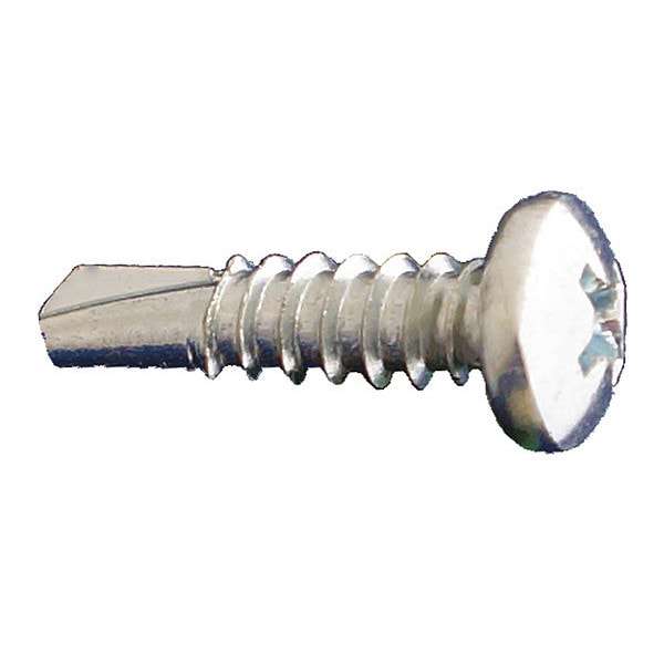 Self-Drilling Screw, #10 x 1 in, Zinc Plated Steel Pan Head Phillips Drive, 5000 PK