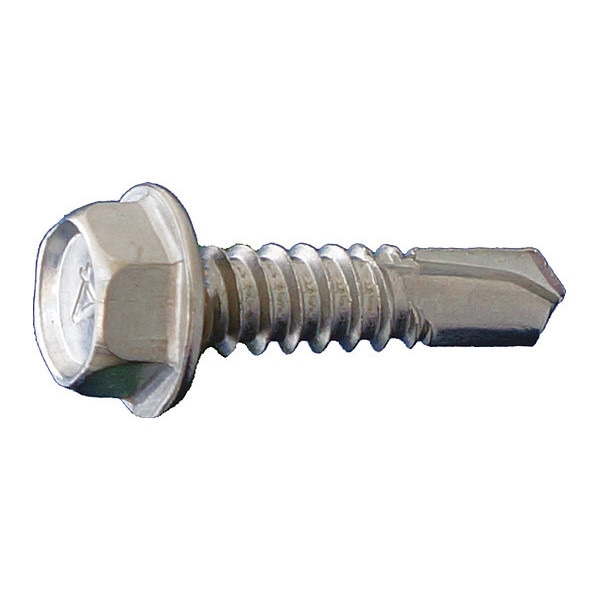Self-Drilling Screw, #10 x 1-1/2 in, 410 Stainless Steel Flange Hex Head External Hex Drive