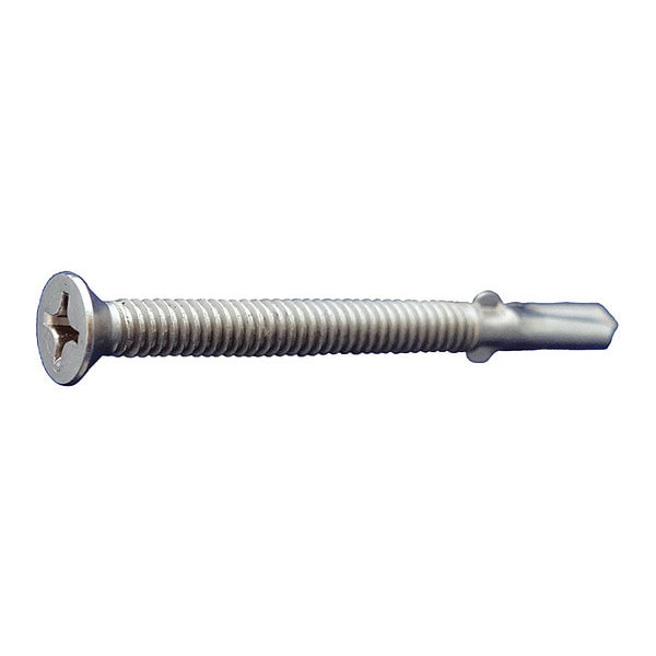 Self-Drilling Screw, 1/4"-20 x 2-3/4 in, Dagger Guard 410 Stainless Steel Flat Head Phillips Drive