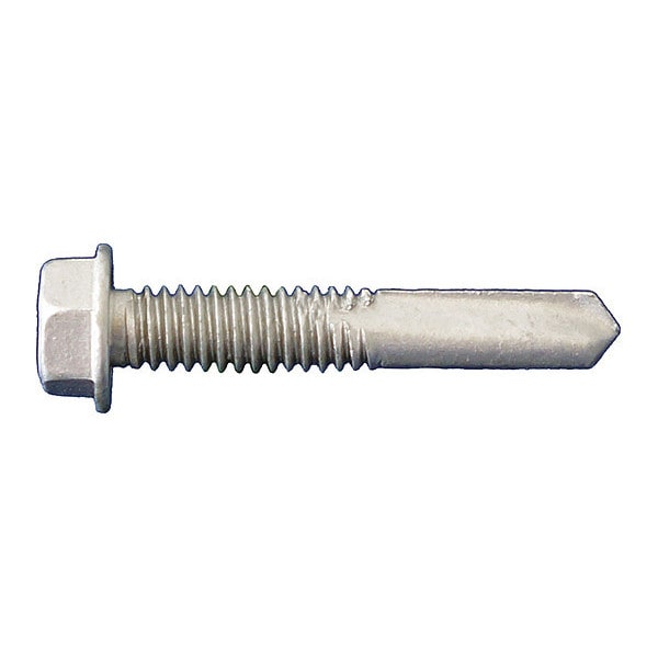 Self-Drilling Screw, 1/4"-20 x 1-1/2 in, Dagger Guard Steel Flange Hex Head External Hex Drive