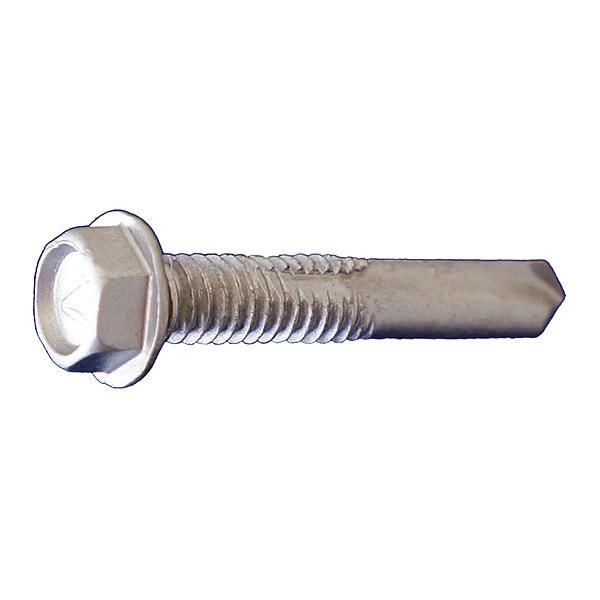 Self-Drilling Screw, #12-24 x 1-1/2 in, Dagger Guard 410 Stainless Steel Flange Hex Head 2000 PK