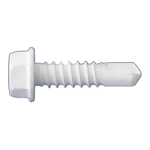 Self-Drilling Screw, #10 x 1-1/2 in, Dagger Guard White Coating Steel Flange Hex Head 3000 PK