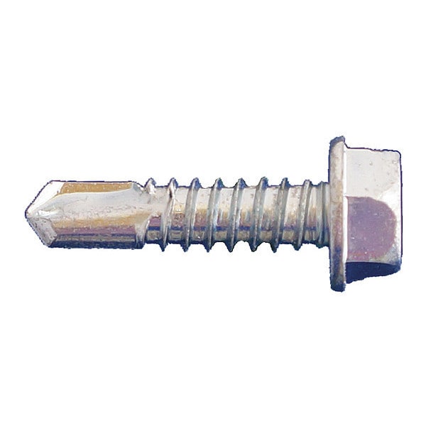 Self-Drilling Screw, #10 x 1 in, Zinc Plated Steel Flange Hex Head External Hex Drive, 3000 PK