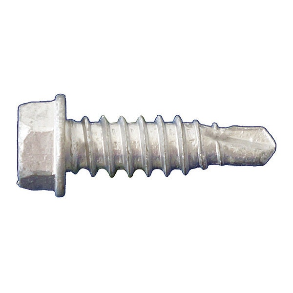 Self-Drilling Screw, 1/4"-14 x 7/8 in, Dagger Guard Steel Flange Hex Head External Hex Drive