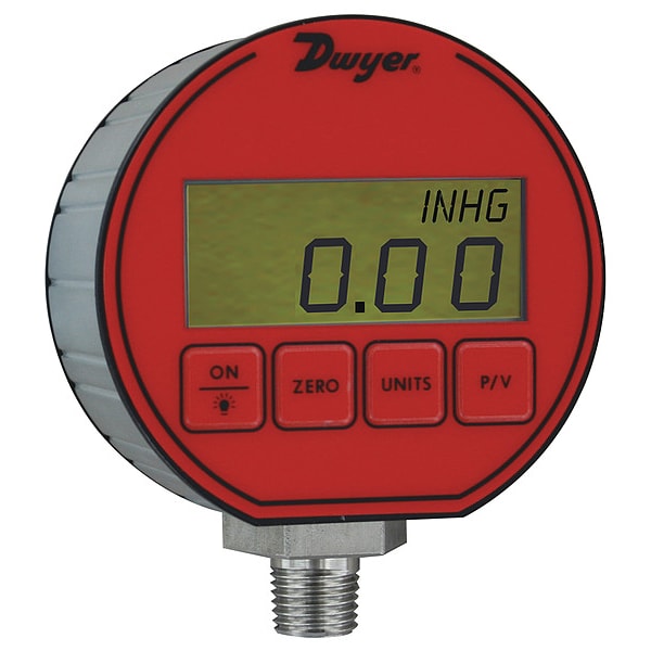 Digital Process Compound Gauge, -30 to 0 to 15 psi, 3 in Dial, 1/4 in NPT, Bottom Location